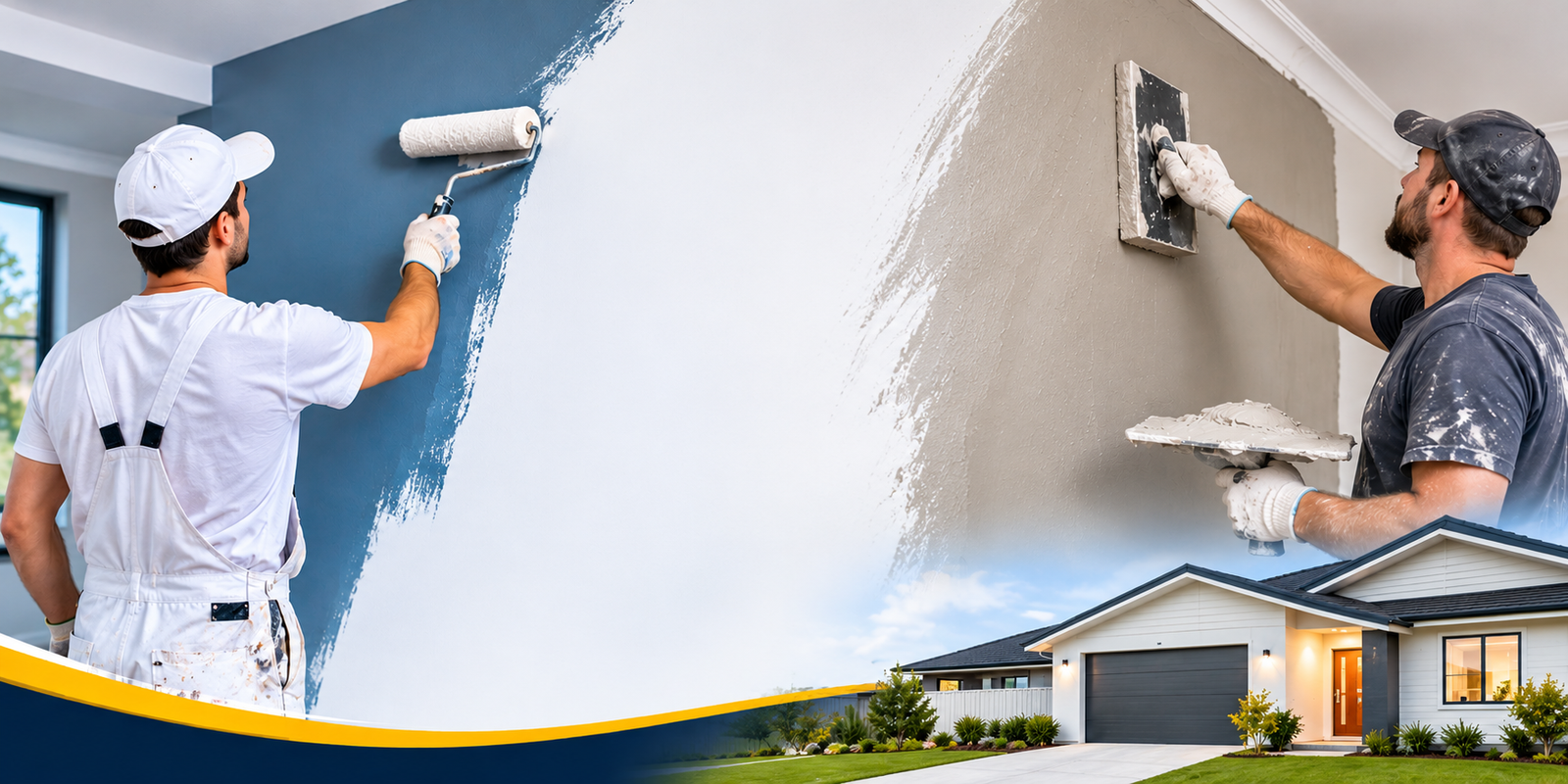 Professional painter working on an interior wall